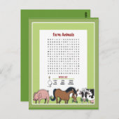 ファームの動物の単語検索 ポストカード (正面/裏面)