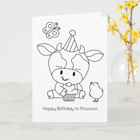 ファームの友人の色 – 自分の牛の挨拶 カード (黄色い花)