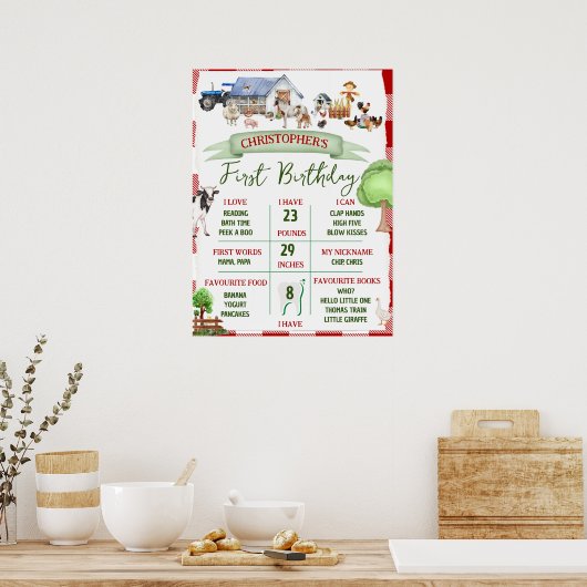 ファームの最初の誕生日マイルストーン ポスター (キッチン)