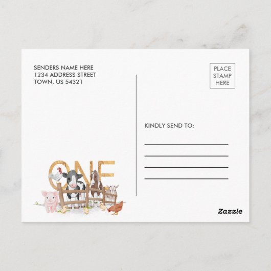 ファームの最初の誕生日納屋周囲の庭フォト招待状 ポストカード (裏面)