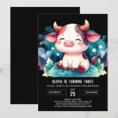 ファームの編集可能な牛誕生日 招待状 (正面/裏面)