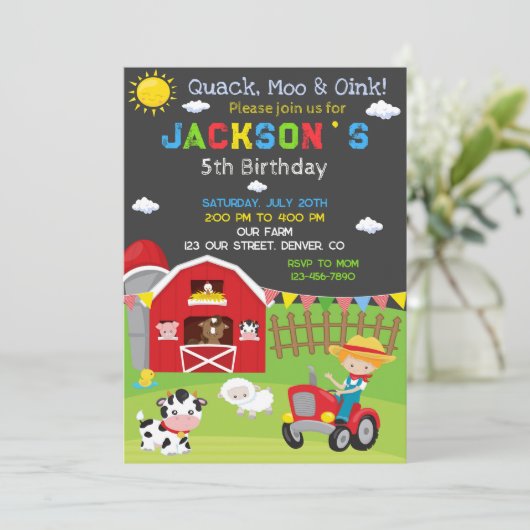 ファームの誕生日の招待ランチカウボーイパーティー招待状 招待状 (スタンド正面)