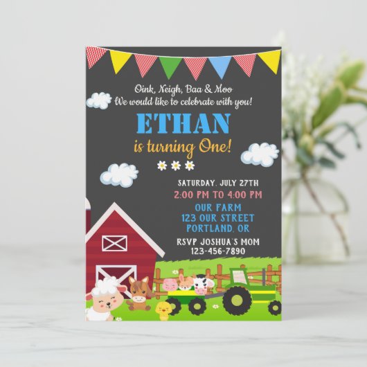 ファームの誕生日の招待レッドバーンパーティー招待状 招待状 (スタンド正面)