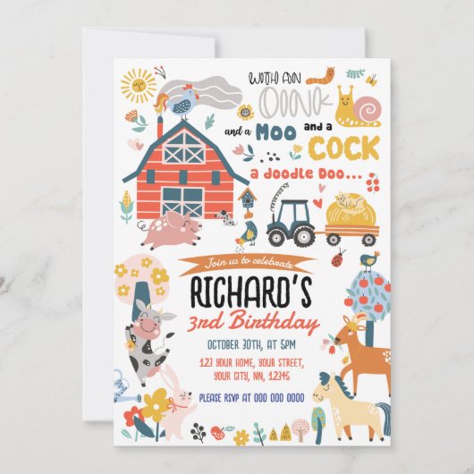 ファームの誕生日パーティーへの招待 招待状 (正面)