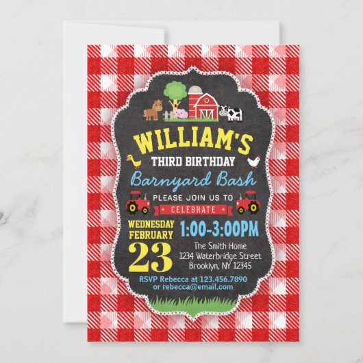 ファームの誕生日パーティーへの招待 招待状 (正面)