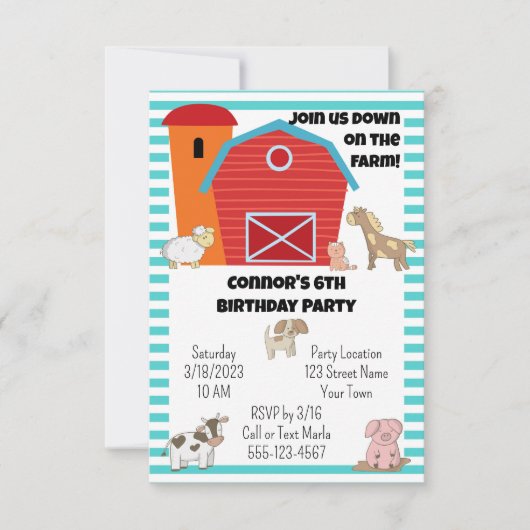 ファームの誕生日パーティーへの招待 招待状 (正面)
