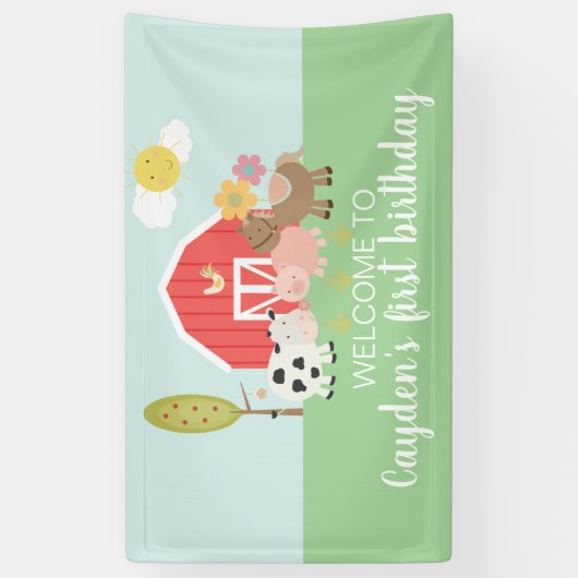 ファームの誕生日パーティー歓迎の看板バナー 横断幕 (縦)