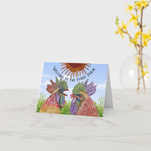 ファームの鶏おもしろいのグリーティングカードへようこそ カード (黄色い花)