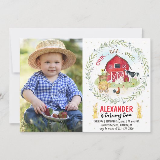 ファームをテーマにしたフォト誕生日招待状カード 招待状 (正面)