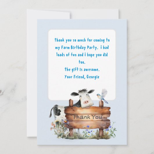 ファームをテーマにした誕生日ありがとうメッセージカード 招待状 (正面)