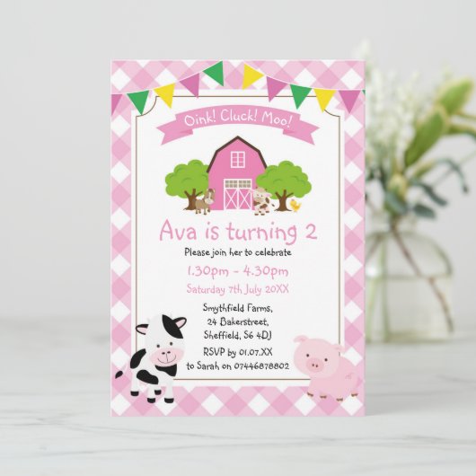 ファームをテーマにした誕生日パーティーの招待状 招待状 (スタンド正面)