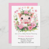 ファームアドベンチャーピンクピレットガールベビーシャワー 招待状 (正面/裏面)