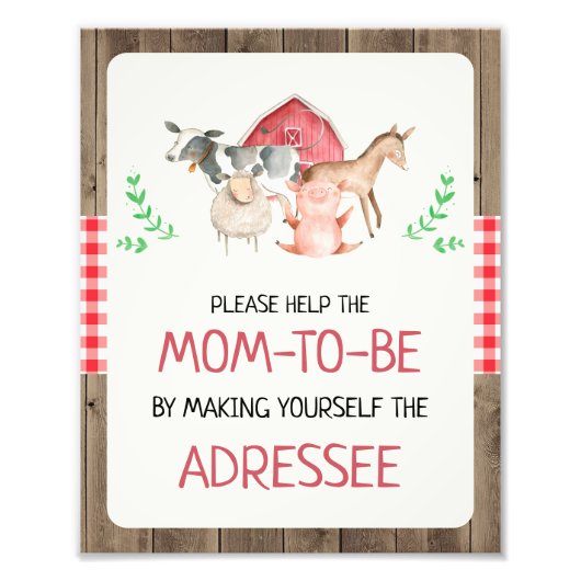 ファームアドレ素朴シー赤ちゃんシャワーサイン フォトプリント            (正面)