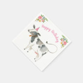 ファームアニマルカウガール誕生日納屋周囲の庭ピンク スタンダードカクテルナプキン (角)