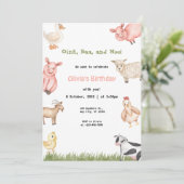 ファームアニマルガールギンガム納屋周囲の庭誕生日パーティー 招待状 (スタンド正面)