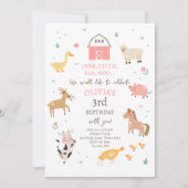 ファームアニマルガールギンガム納屋周囲の庭誕生日 招待状 (正面)