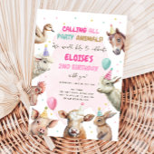 ファームアニマルガールコールパーティー動物誕生日 招待状