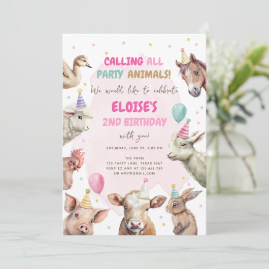 ファームアニマルガールコールパーティー動物誕生日 招待状 (スタンド正面)