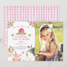 ファームアニマルガールピンクジンガム納屋周囲の庭誕生日