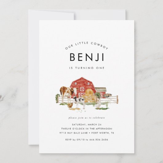 ファームアニマルキッズカウボーイ1st誕生日パーティー 招待状 (正面)