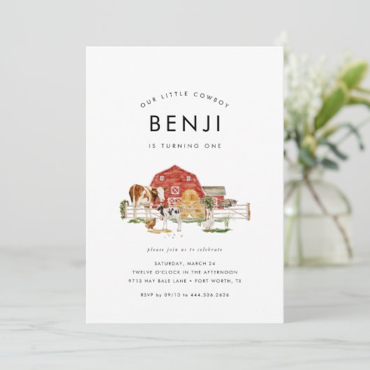 ファームアニマルキッズカウボーイ1st誕生日パーティー 招待状 (スタンド正面)