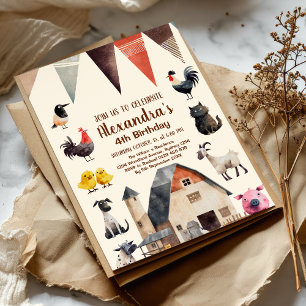 ファームアニマルキッズ農家誕生日パーティー 招待状