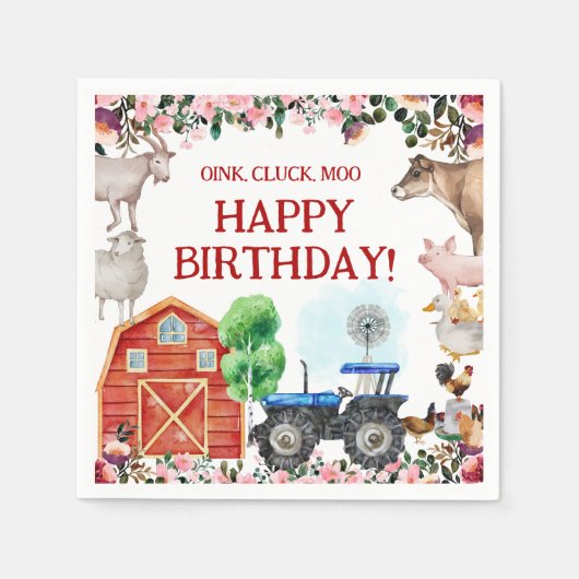 ファームアニマルキュートレッド納屋周囲の庭ファーム スタンダードカクテルナプキン (正面)