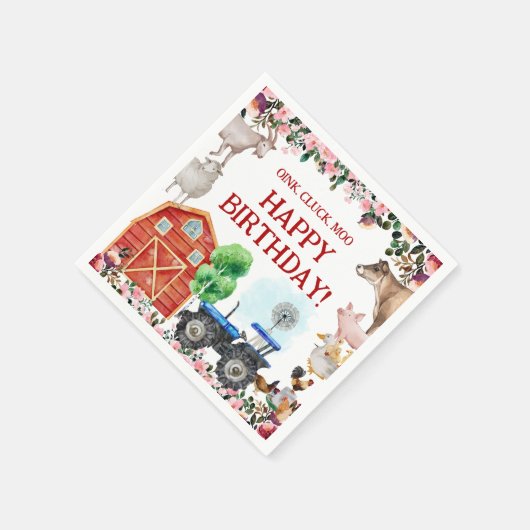 ファームアニマルキュートレッド納屋周囲の庭ファーム スタンダードカクテルナプキン (角)