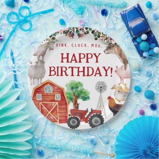 ファームアニマルキュートレッド納屋周囲の庭ファーム ペーパープレート (パーティー)