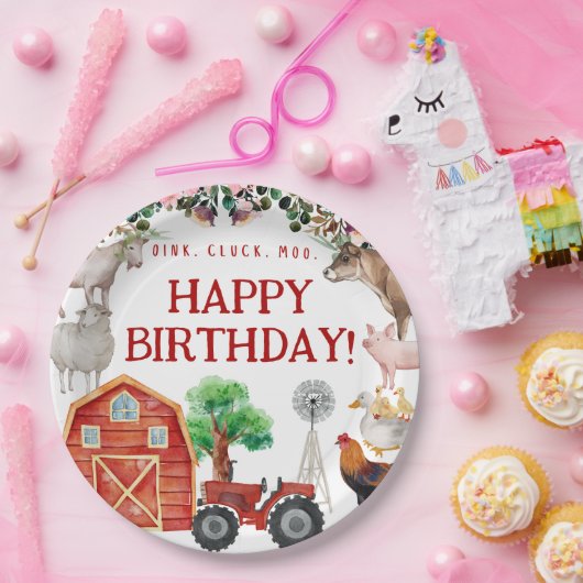 ファームアニマルキュートレッド納屋周囲の庭ファーム ペーパープレート (パーティー)