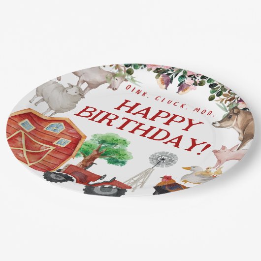 ファームアニマルキュートレッド納屋周囲の庭ファーム ペーパープレート (アングル)