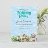 ファームアニマルグリーントラクターボーイズバースデーパーティー 招待状 (スタンド正面)