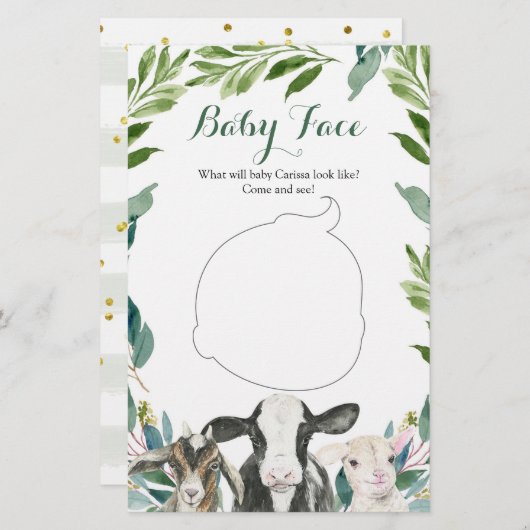 ファームアニマルグリーンリーボーイベビーシャワーベビー顔 (正面/裏面)