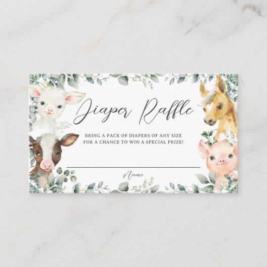 ファームアニマルグリーンリー納屋周囲の庭ベビーおむつラッフル エンクロージャーカード (正面)