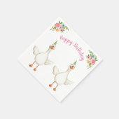 ファームアニマルグースガール誕生日納屋周囲の庭ピンク スタンダードカクテルナプキン (角)