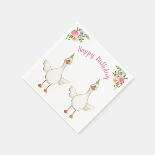 ファームアニマルグースガール誕生日納屋周囲の庭ピンク スタンダードカクテルナプキン (角)