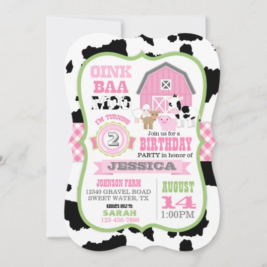 ファームアニマルコウィドジンガムカントリーガール誕生日 招待状 (正面)