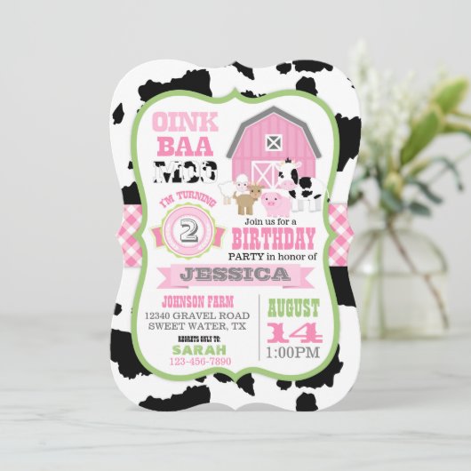 ファームアニマルコウィドジンガムカントリーガール誕生日 招待状 (スタンド正面)