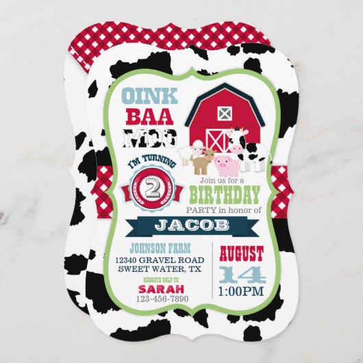 ファームアニマルコウィドジンガムカントリーボーイ誕生日 招待状 (正面/裏面)
