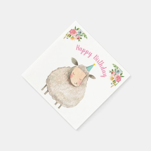 ファームアニマルシープガール誕生日納屋周囲の庭ピンク スタンダードカクテルナプキン (角)