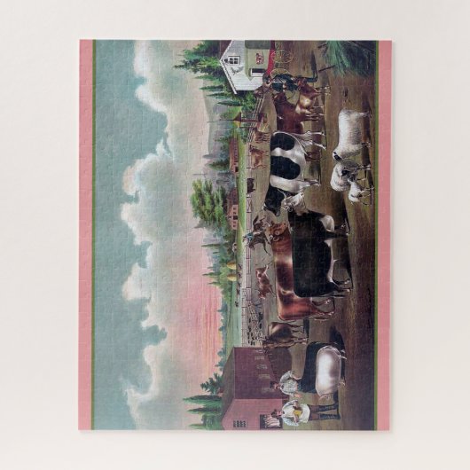 ファームアニマルシーンヴィンテージ写真 ジグソーパズル (縦)