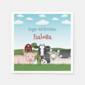 ファームアニマルズイラストレーションキッド納屋周囲の庭誕生日 スタンダードカクテルナプキン (正面)