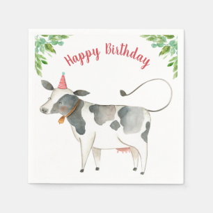 ファームアニマルズカウボーイ誕生日納屋周囲の庭緑 スタンダードカクテルナプキン