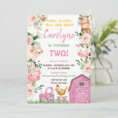ファームアニマルズガールピンク誕生日招待状 招待状 (スタンド正面)