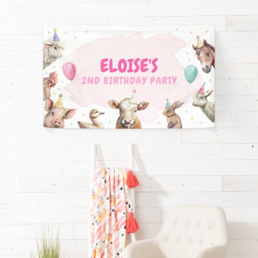 ファームアニマルズガール誕生日納屋周囲の庭背景 横断幕 (インサイチュ)