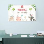 ファームアニマルズガール誕生日納屋周囲の庭背景 横断幕 (トレードショー)