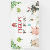 ファームアニマルズガール誕生日納屋周囲の庭背景 横断幕 (縦)