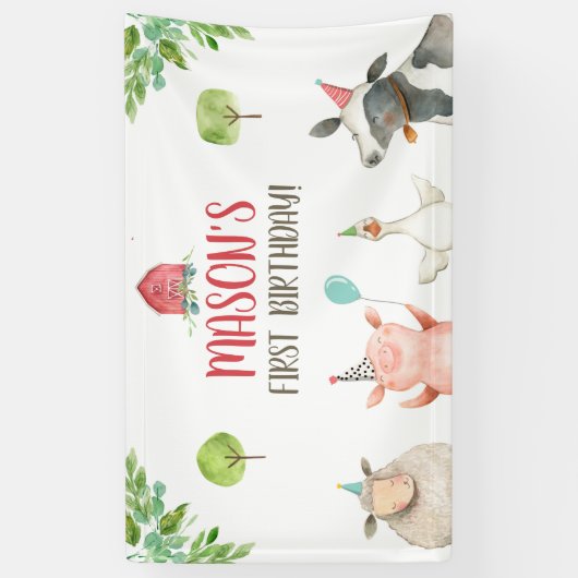 ファームアニマルズガール誕生日納屋周囲の庭背景 横断幕 (縦)