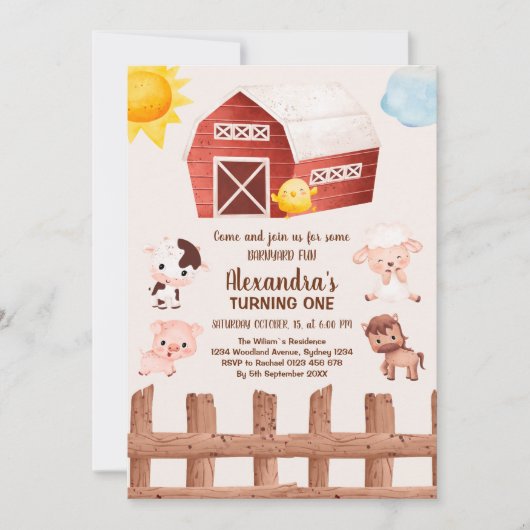 ファームアニマルズガール1歳の誕生日 招待状 (正面)