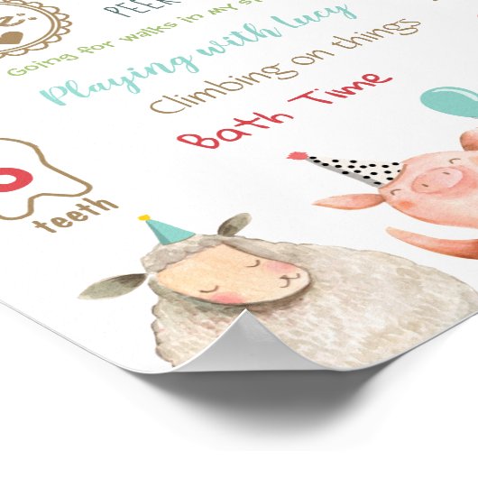 ファームアニマルズサファリファースト誕生日ボーイマイルストーン ポスター (角)